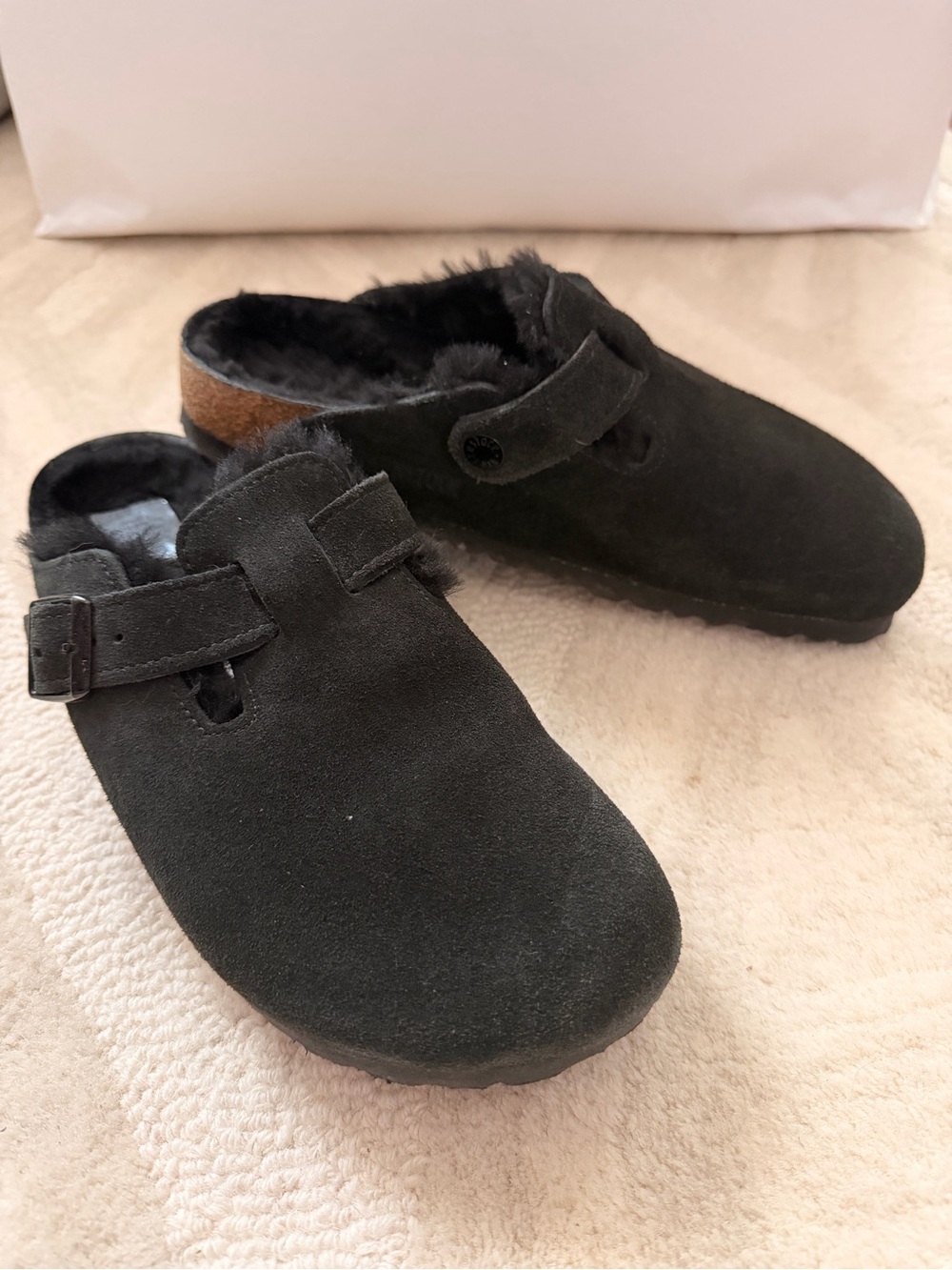 Birkenstock Boston Shearling Black Suede Clogs Size 38 US 7 - Picture 4 of 8